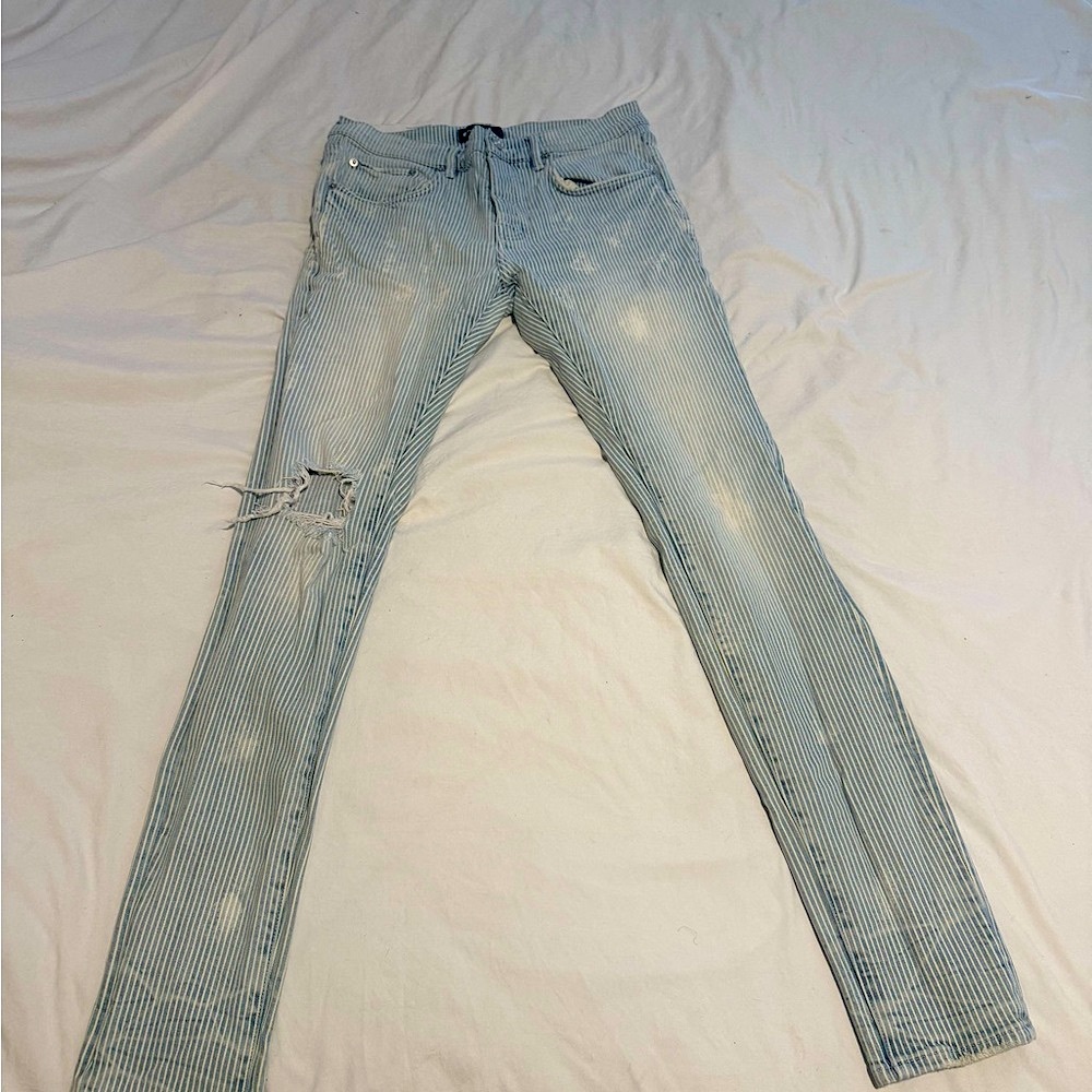 Purple brand pinstripe Skinny Jeans with Vintage Distressed Look
